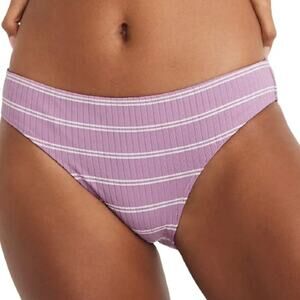 Madewell Ribbed Classic Bikini Bottom in Stripe Lavender 3X NEW
